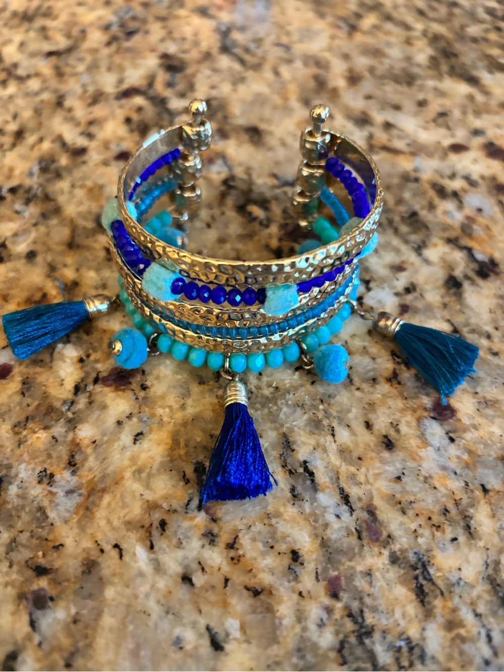 Lilly Pulitzer Gold and Teal Layered Tassel Bracelet Set